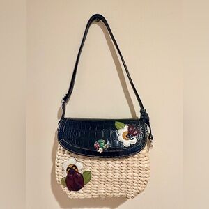 Brighton Black and Tan Woven Floral Shoulder Bag